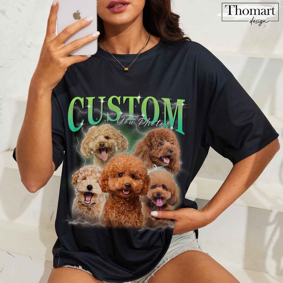 Custom Dog Photo shirt, Custom Bootleg Rap Tee, Custom Photo - Vintage Graphic 90s Tshirt, Design Unique Pet T-shirt, Gift for Dog Cat Lover