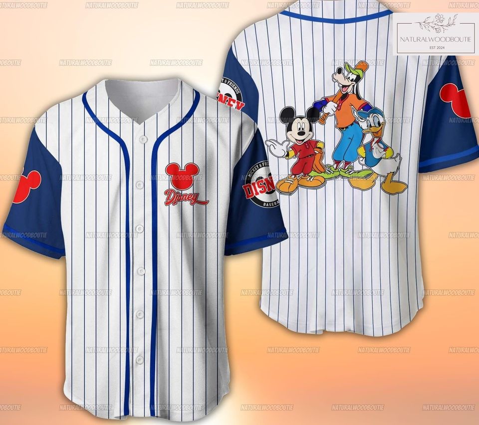 Retro Mickey And Friends Baseball Jersey , Mickey Goofy Donald Basketball Jersey, Magic Kingdom Baseball Outfit, Disney Trip Gift