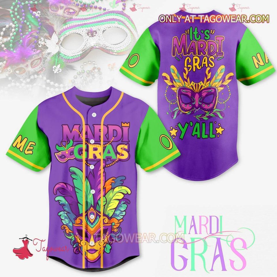 Personalized It’s Mardi Gras Y’all 3D Jersey Shirt, Summer Short Sleeve Button Shirt