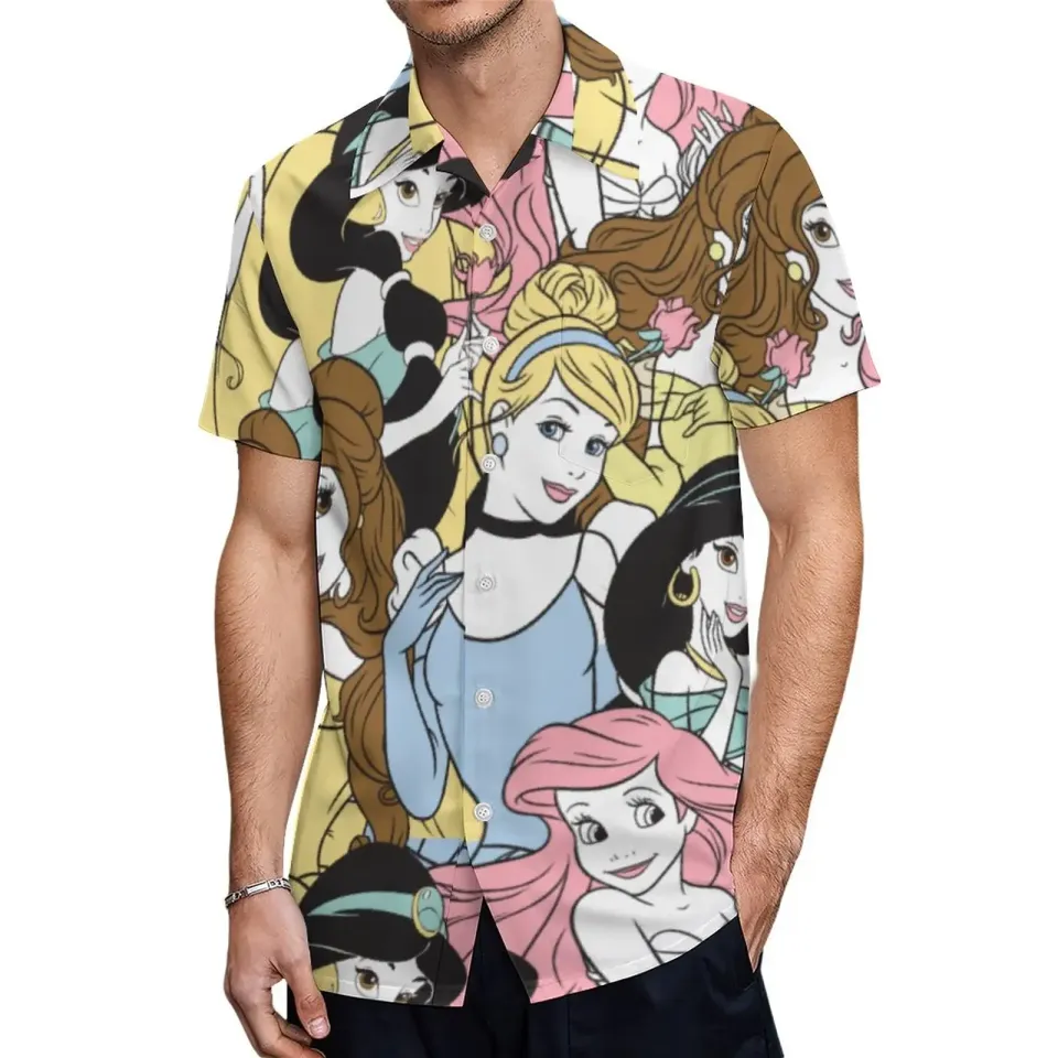 Disney Princess Sketches Hawaiian shirt, Men Women Fashion Disney Short Sleeve Hawaiian Casual Shirt, Vintage Button Down Shirt