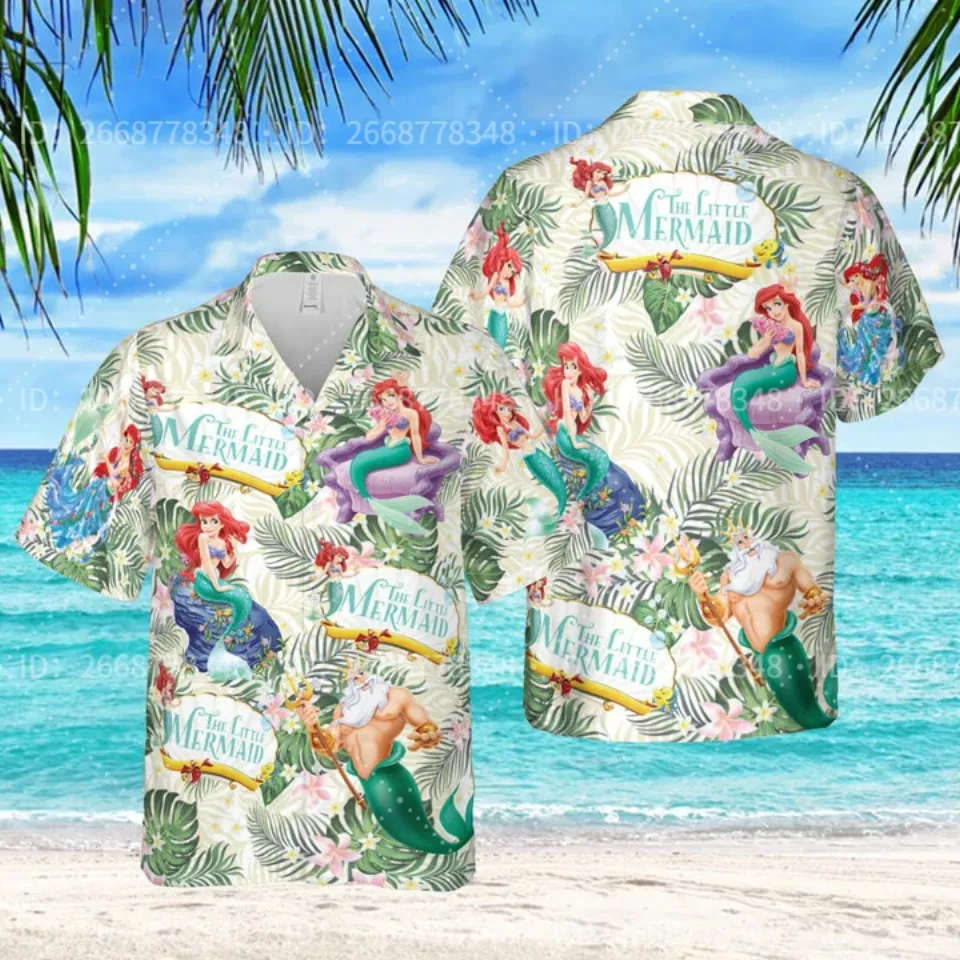 2024 The Little Mermaid Hawaii Shirt, Ariel Fashion Short-Sleeved Shirt, Ariel And Friends Button Up Shirts, Disney Hawaiian Shirt