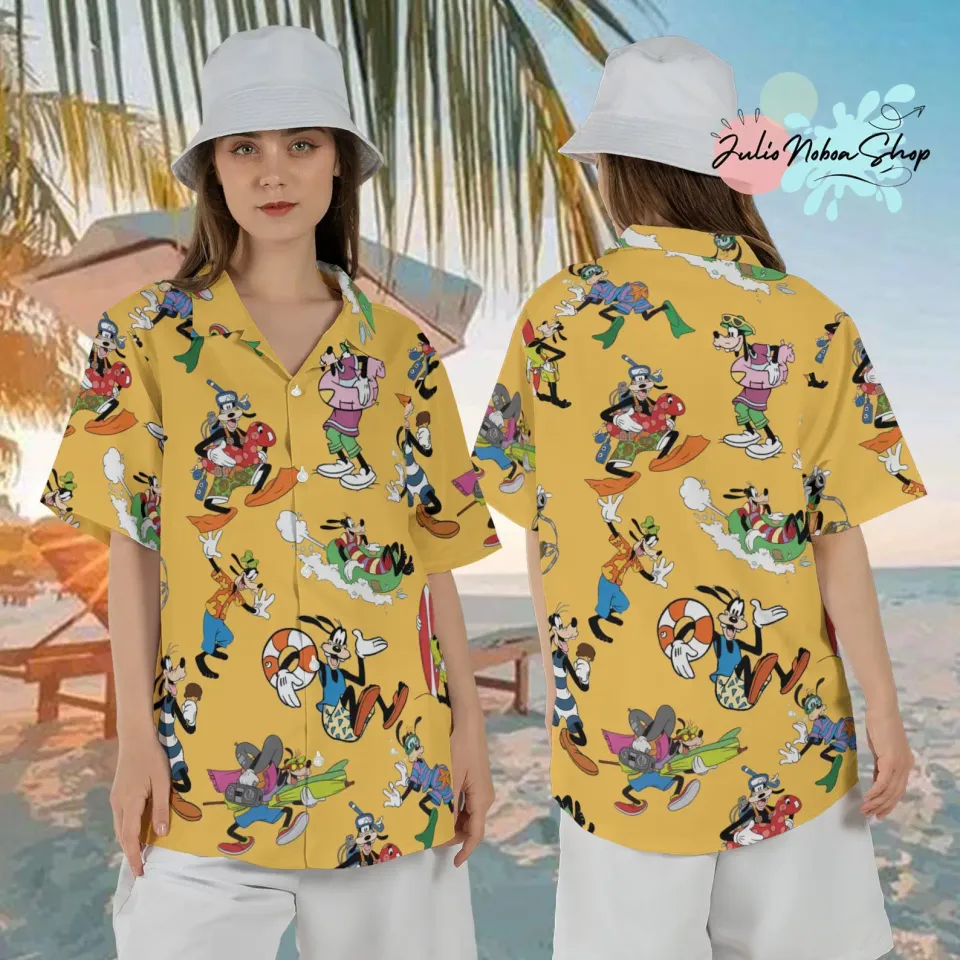 Goofy Dog Hawaiian Shirt Vintage Men's Button Down Shirt, Disneyland Beach Hawaiian Shirt, Disney Summer Short Sleeve Shirt