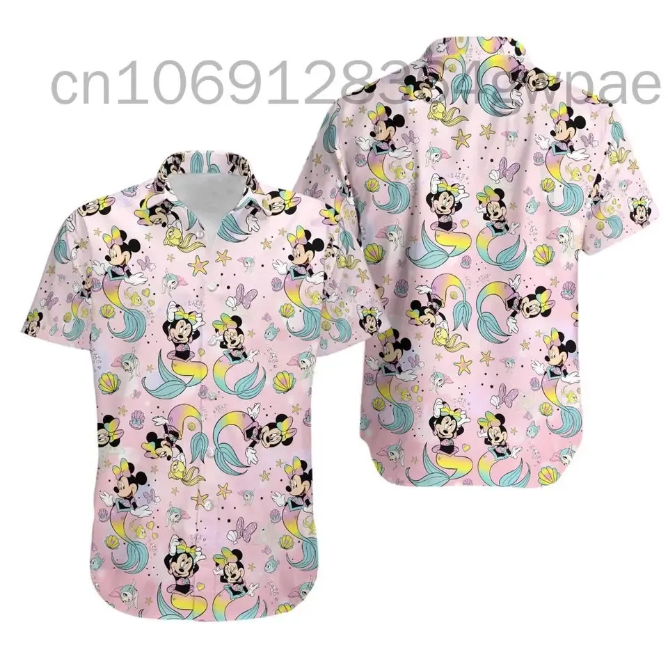 Disney Minnie Hawaiian Shirt, Womens Men Short Sleeve Beach Shirt, Disney Casual Party Button Up Hawaiian Shirt, Fashion Streetwear