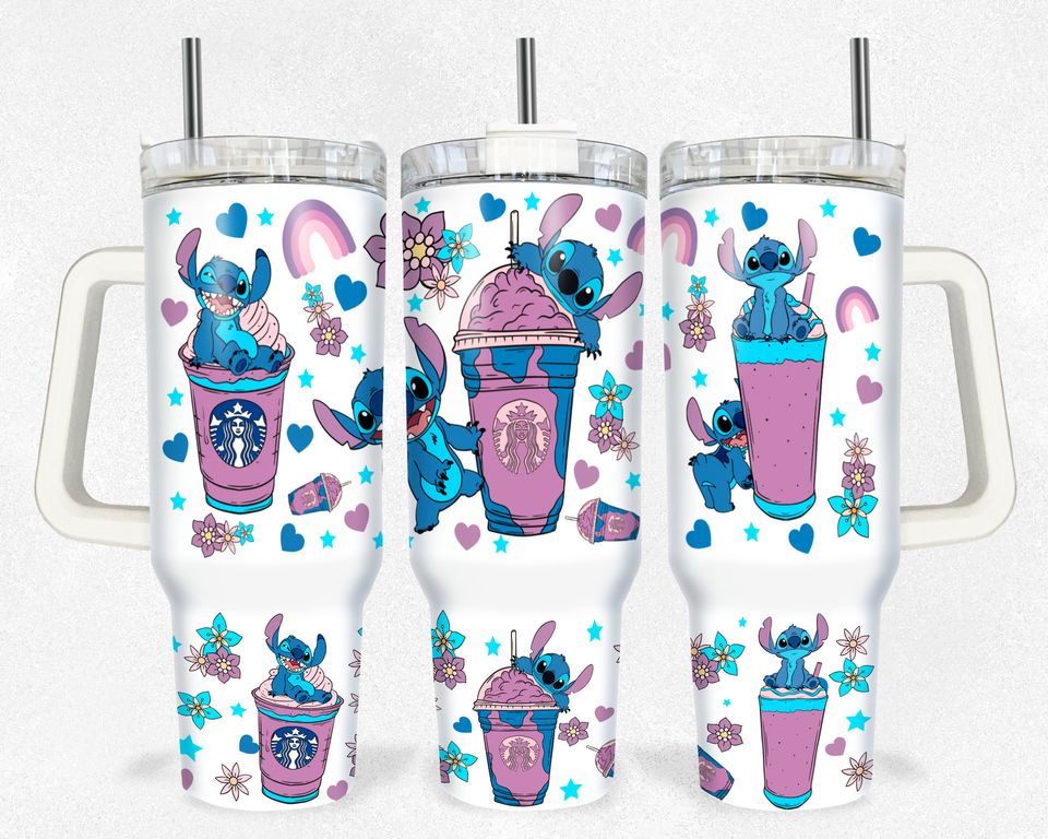 Magical Snacks 40oz Tumbler, Cartoon Characters 40 oz Tumbler, Spring Cartoon 40oz Tumbler, Stainless Steel Double Wall Tumbler with New Style Handle, Back To School Gift