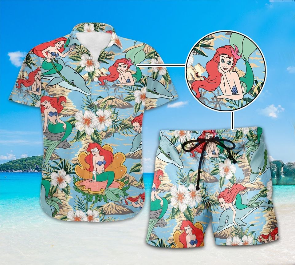 Princess Ariel Hawaiian Shirts, Disneyland Princess Hawaii Shirts, Little Mermaid Shirt, Girls Trip Shirts, Disneyland Family Vacation Tees