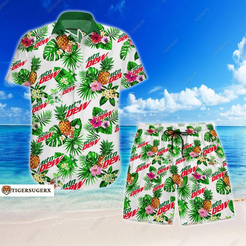 Mountain Dew Hawaiian Shirt/Shorts, Mtn Dew Button Shirt, Mtn Dew Shorts Men, Mountain Dew Vacation Shirt, Hawaiian Shirt Men