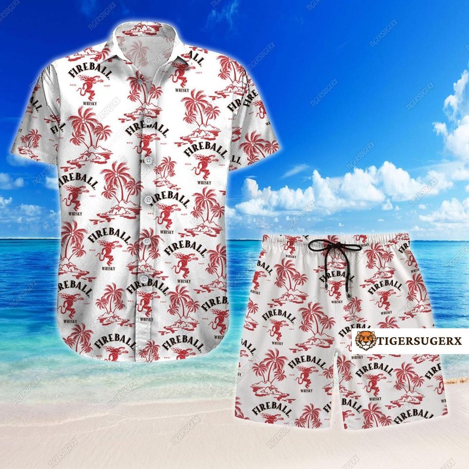 Fireball Hawaiian Shirt/Shorts, Fireball Button Shirt, Whisky Hawaii Aloha Shirt, Fireball Tropical Shirt, Summer Pants, Beach Shorts