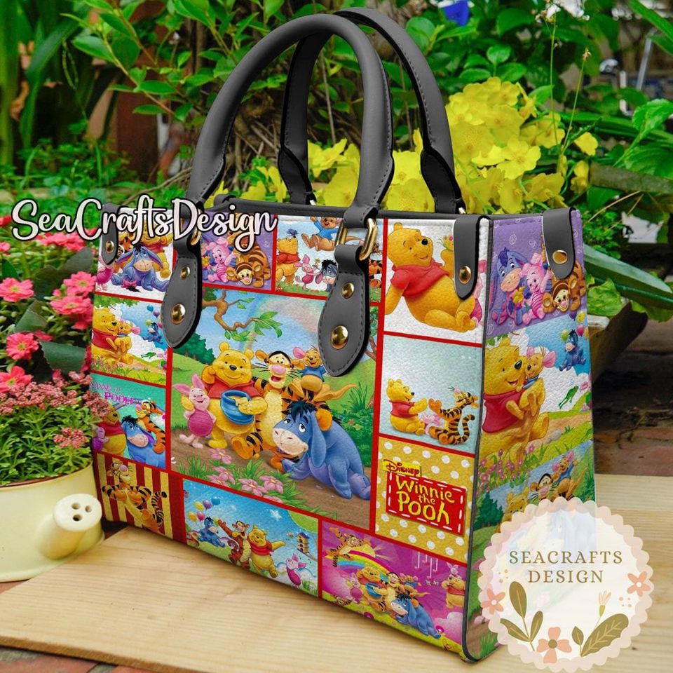 Winnie The Pooh Vintage Leather Handbag, Winnie The Pooh Leather Top Handle Bag, Shoulder Bag, Crossbody Bag, Shopping Bag