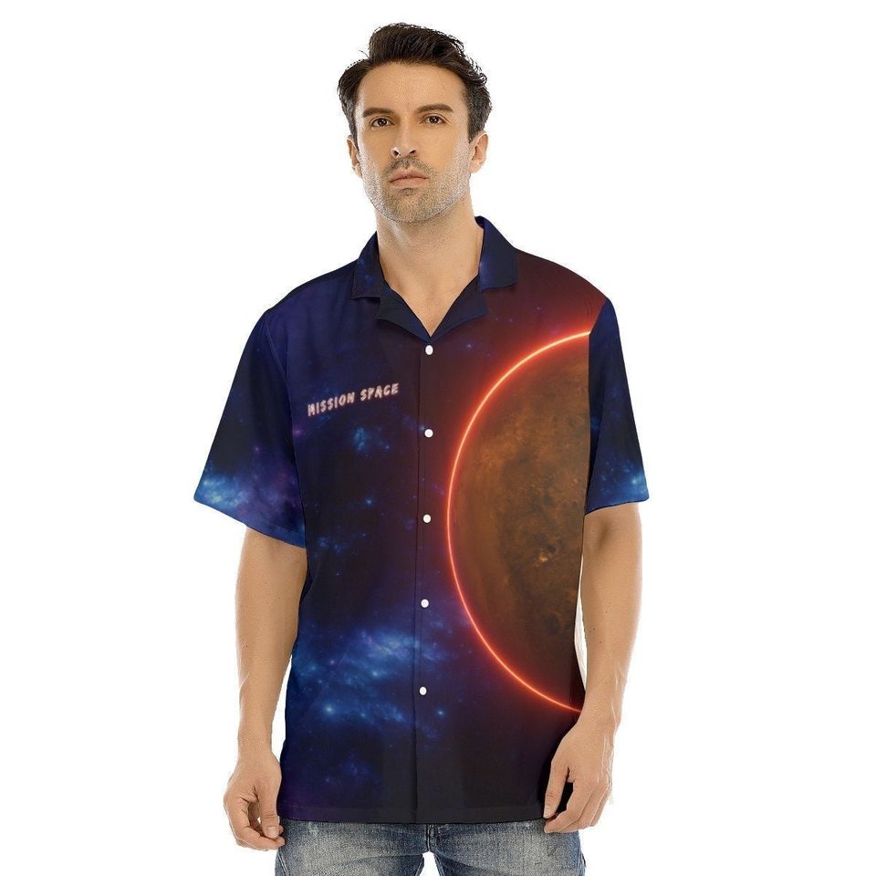 Mission Space Hawaiian, Mens Short Sleeve Button Up Shirt, Hawaiian For Men, Women and Kids