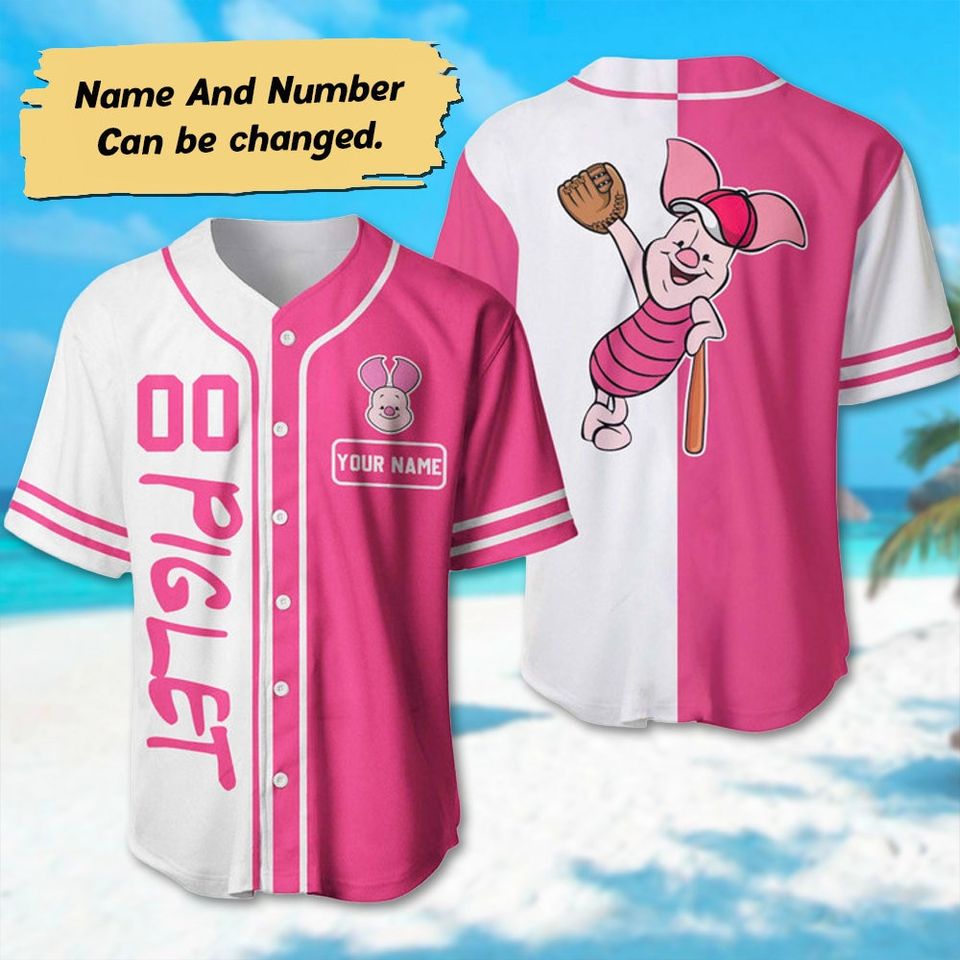 Personalized Piglet Baseball Jersey, Funny Piglet Basketball Jersey, Winnie The Pooh 3D Shirt, Piglet Lover Birthday Trip Gift For Kid Adult