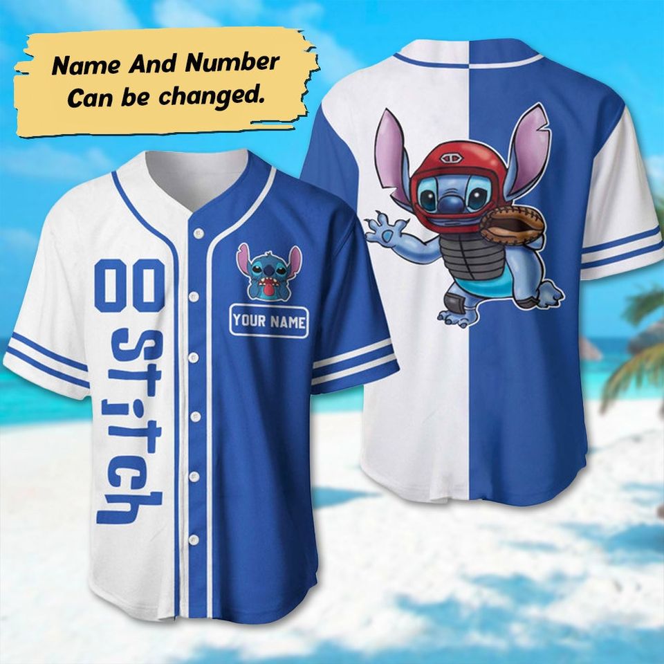 Personalized Stitch Baseball Jersey, Cute Stitch Basketball Team Jersey, Custom Stitch Baseball 3D Print Shirt, Birthday Gift For Kid Adult
