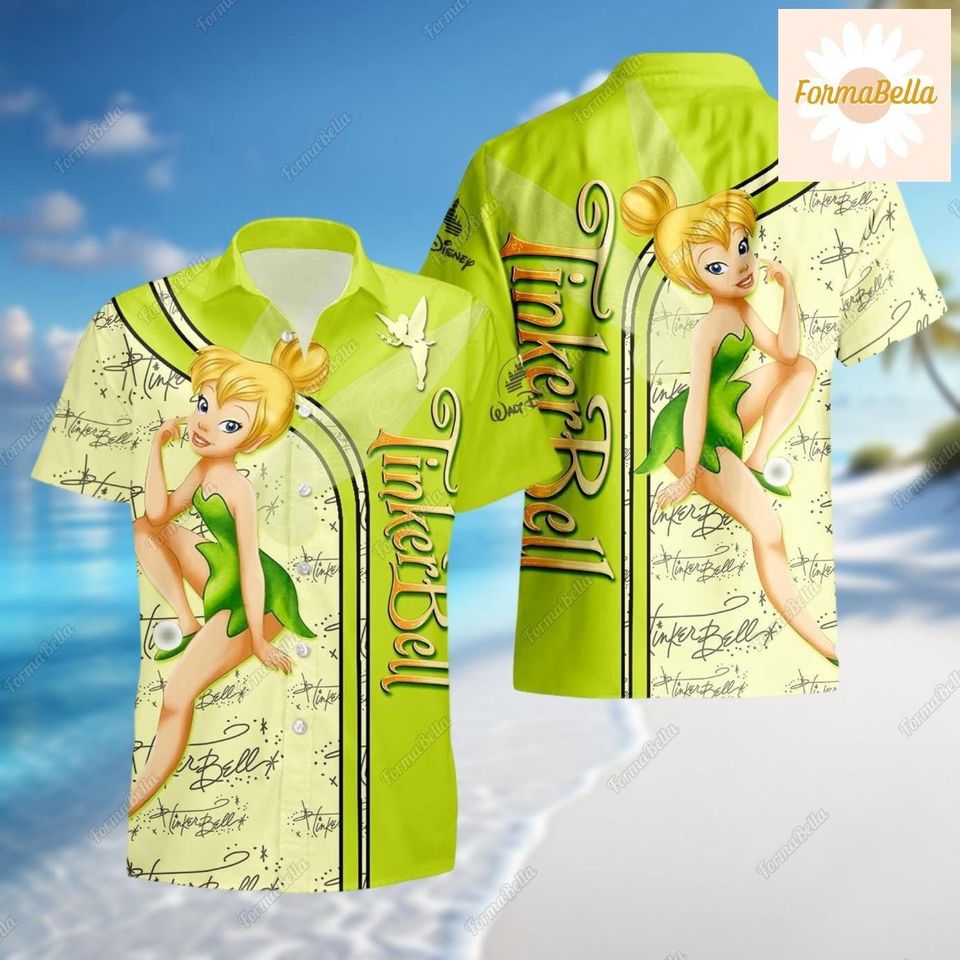 Tinkerbell Hawaiian Shirt, Tinkerbell Princess Button Shirt, Disney Girls Trip, Disney Princess Shirt, Hawaii Shirt, Tinker Bell Shirt