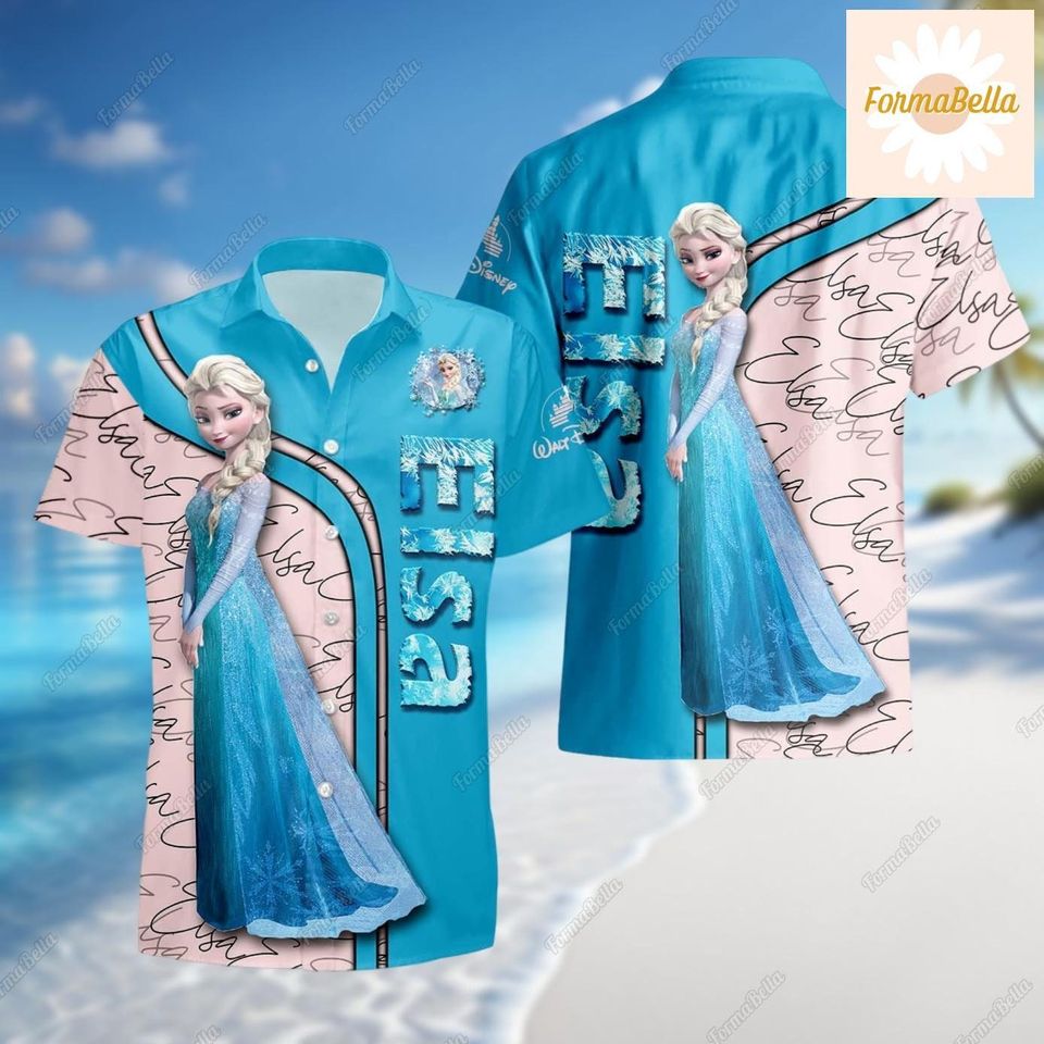 Elsa Frozen Hawaiian Shirt, Elsa Button Shirt, Disney Princess Shirt, Hawaiian Shirt Women, Short Sleeve Shirt, Disney Vacation Shirt