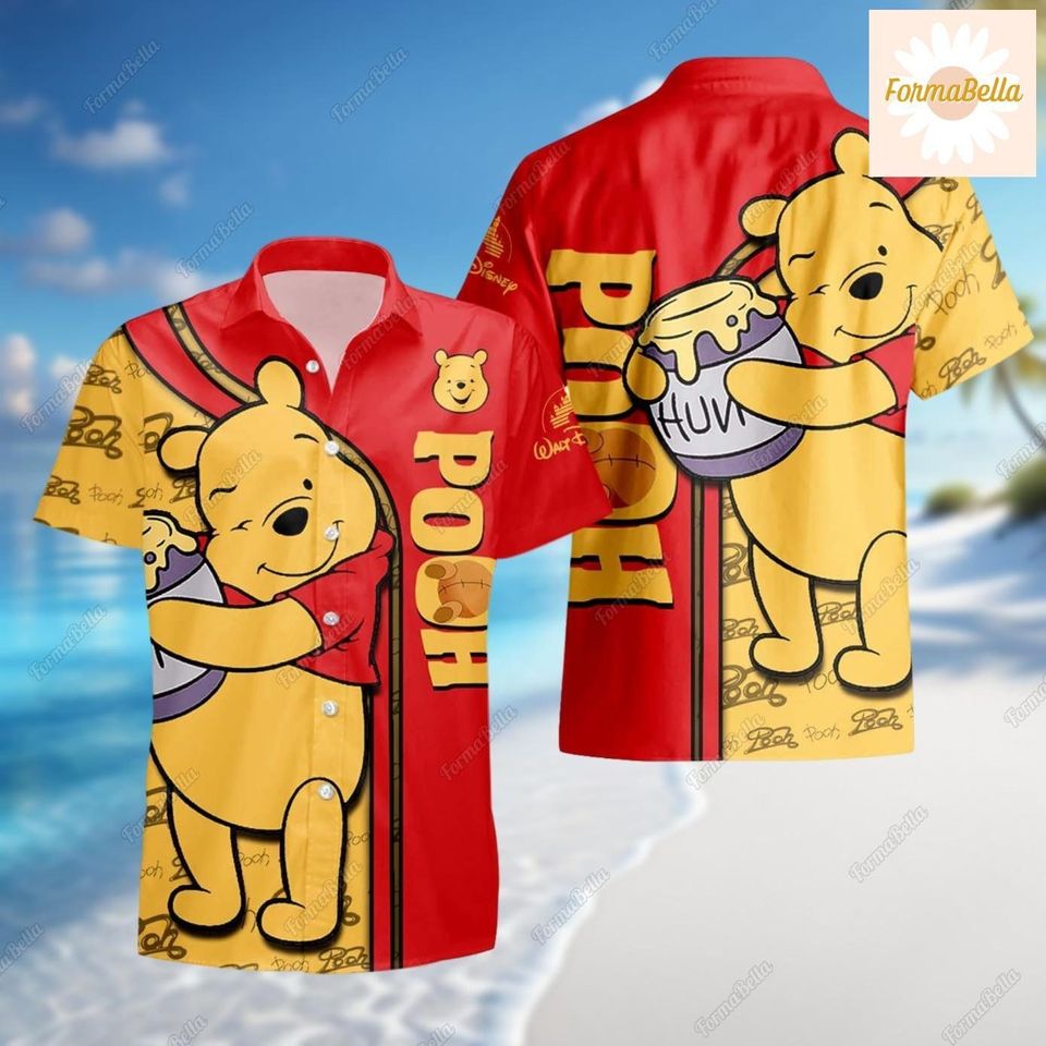 Pooh Hawaiian Shirt, Winnie The Pooh Shirt, Disney Pooh Button Shirt, Pooh Bear Hawaii Shirt, Short Sleeve Shirt, Summer Beach Shirt