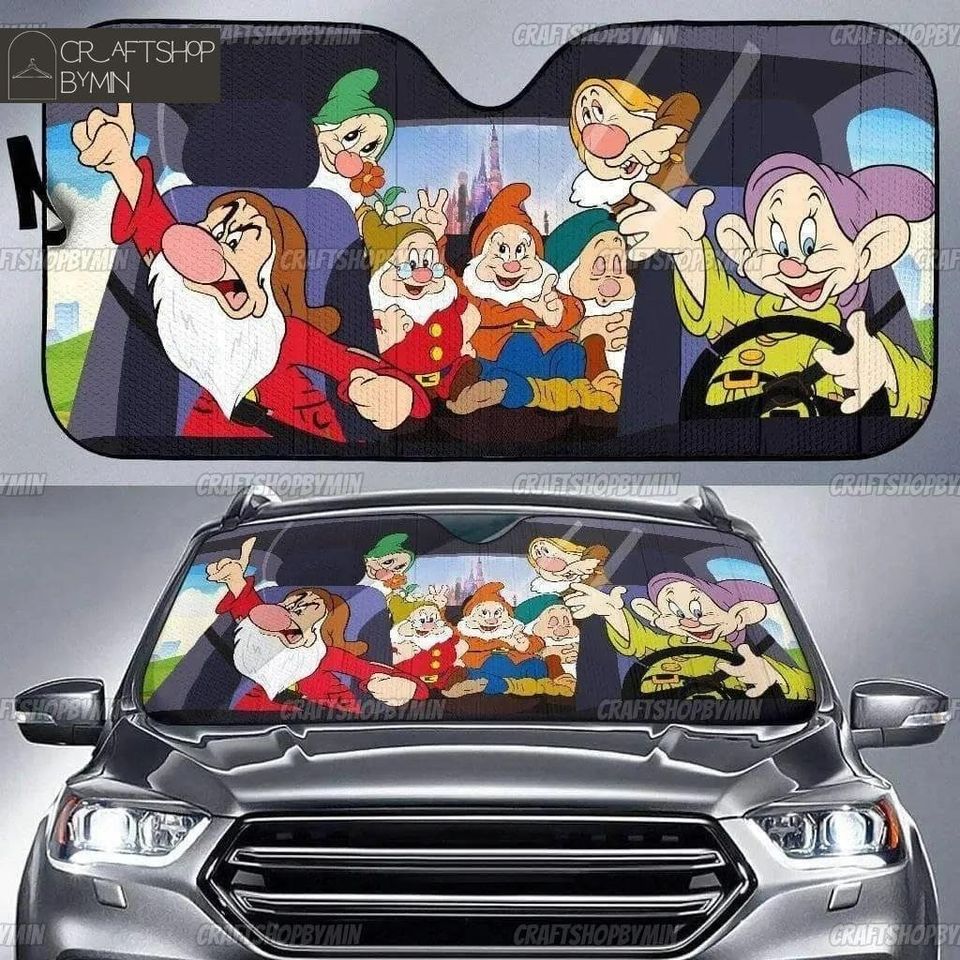 Snow White And The Seven Dwarfs Driving Car Sun Shade, Snow White Grumpy Sunshade, Disney Dopey Car Accessory, Disney Family SunShade