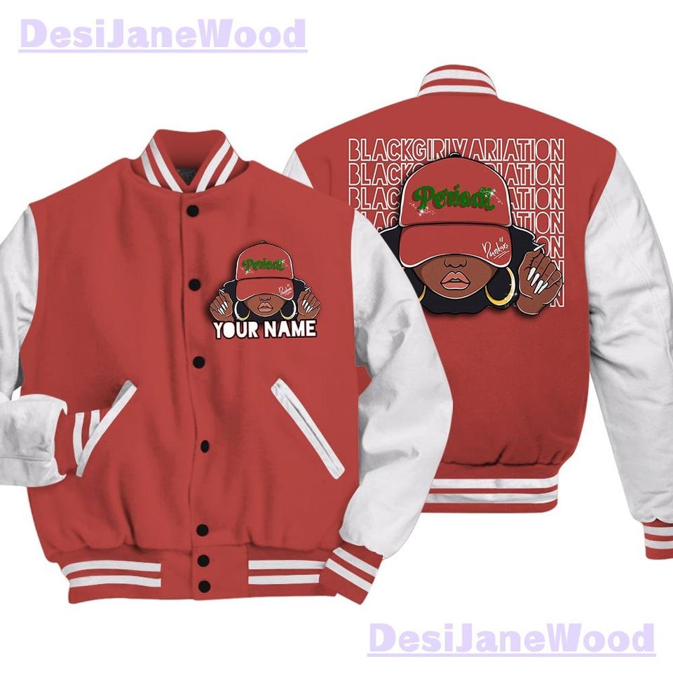 Dunkare Varsity Streetwear Custom Name Black Girl, 13 Dune Red T-Shirt, Sneaker Dune Red 13s Baseball Varsity Jacket
