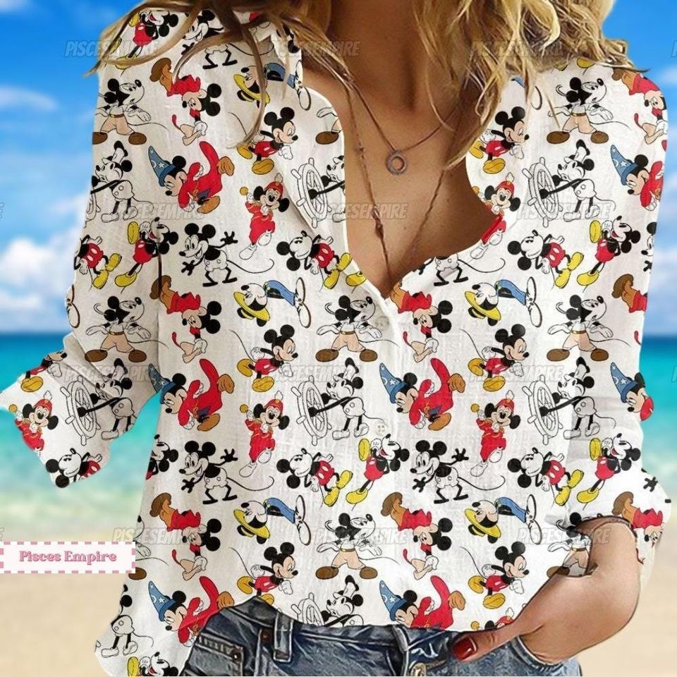 Mickey Mouse Button Down Blouse for women, Disney Mickey Women's Blouses, Disneyland Gift