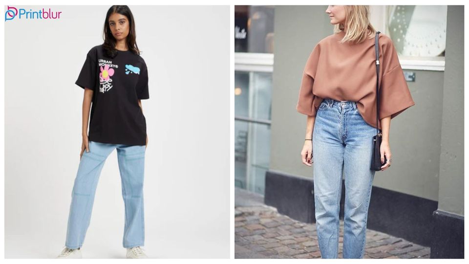 Oversized t-shirts with high-waisted jeans