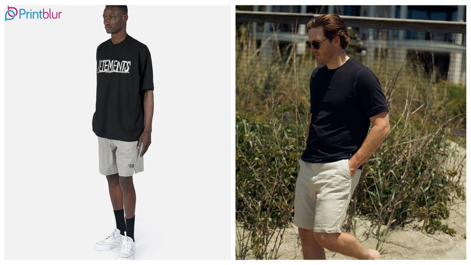 Guys wearing black t-shirt and white shorts