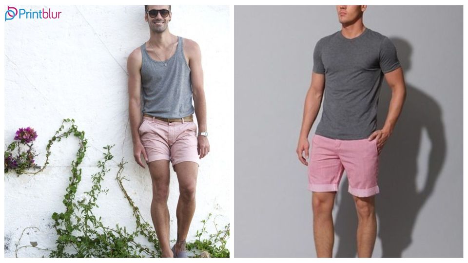 Grey t-shirt outfit mens pink shorts