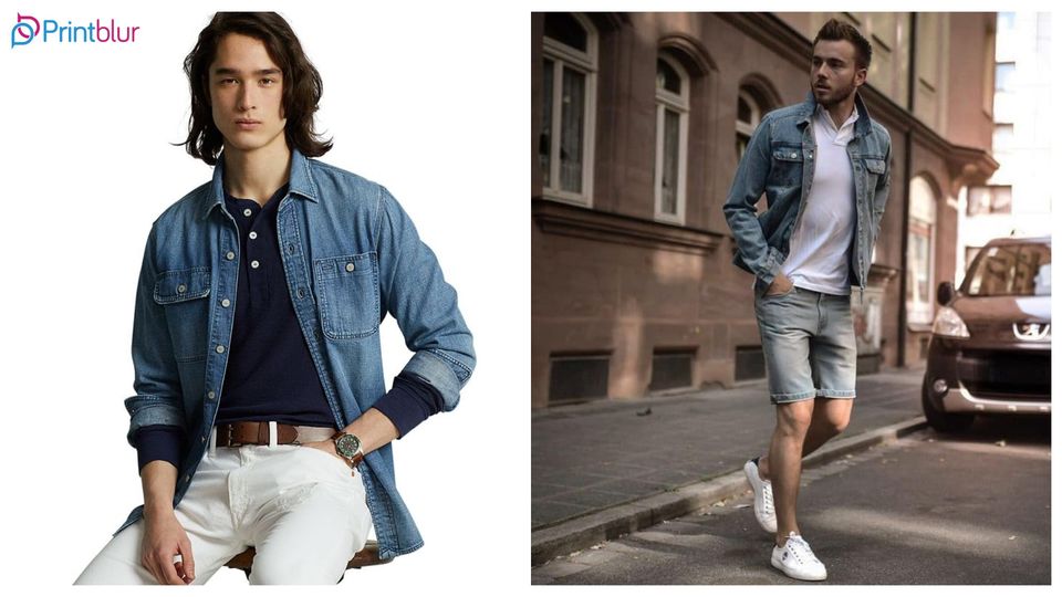 Wearing denim jacket, polo t-shirt with jeans