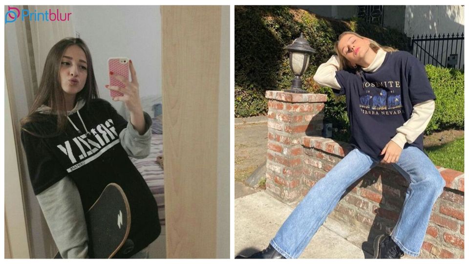 black t-shirt over white hoodie - color combination