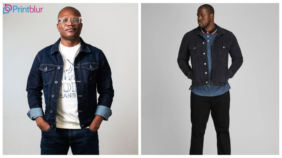 Men's styling printed polo t-shirt with denim jacket