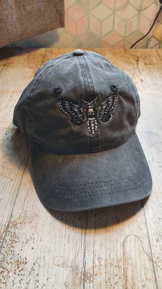 Stunning embroidered Death head moth summer cap alternative goth