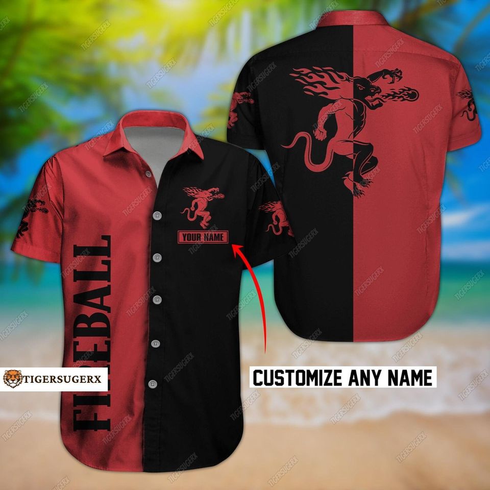 Fireball Button Shirt, Custom Fireball Whisky Shirt, Fireball Hawaiian ...