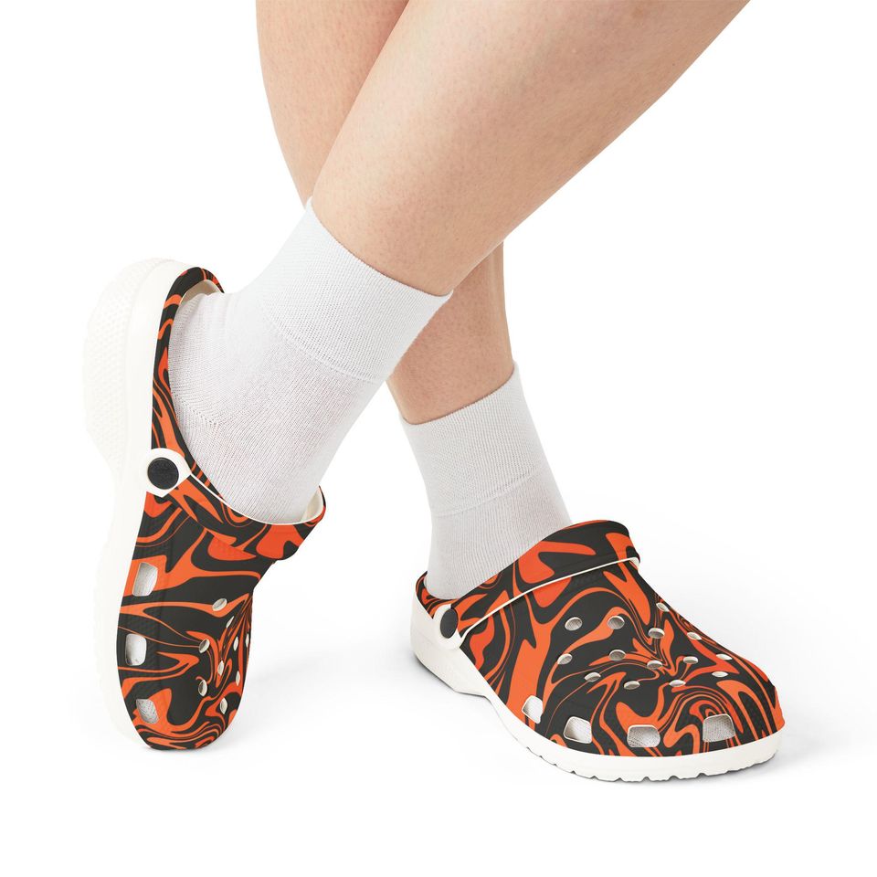 Orange and black marble print EVA foam clogs