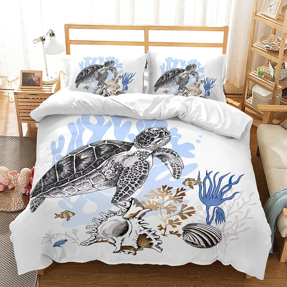 Turtle Animal Print Three-piece Bed Set