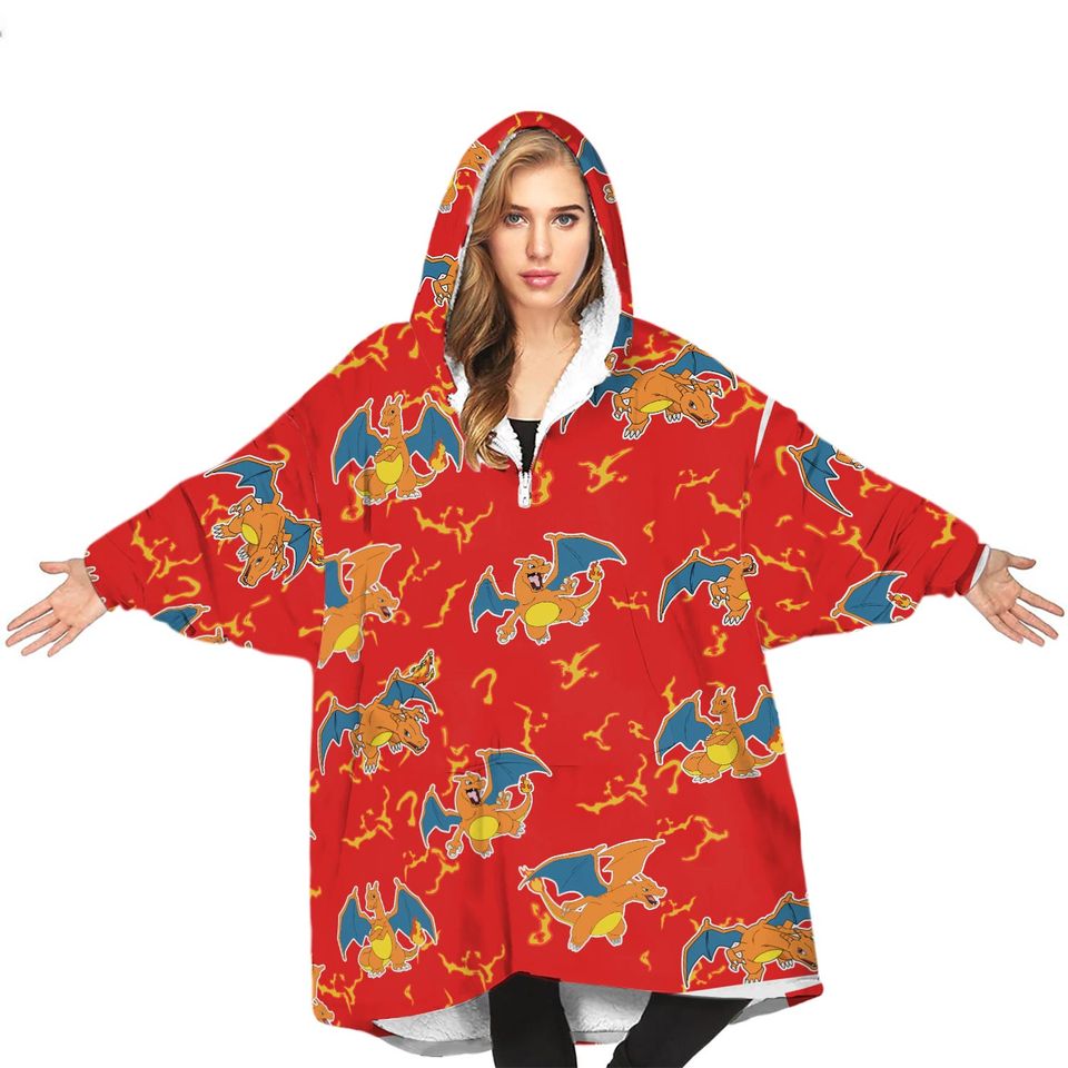 Cartoon Movie Fan Charizard Oversized Blanket Hoodie
