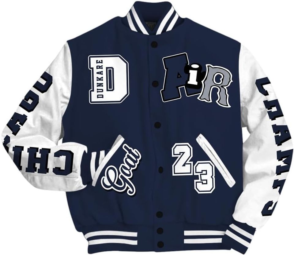 Dunkare Midnight Navy 13s Baseball Jacket, AIR Number 23 GOAT Baseball Varsity Jacket Unisex Outfit New