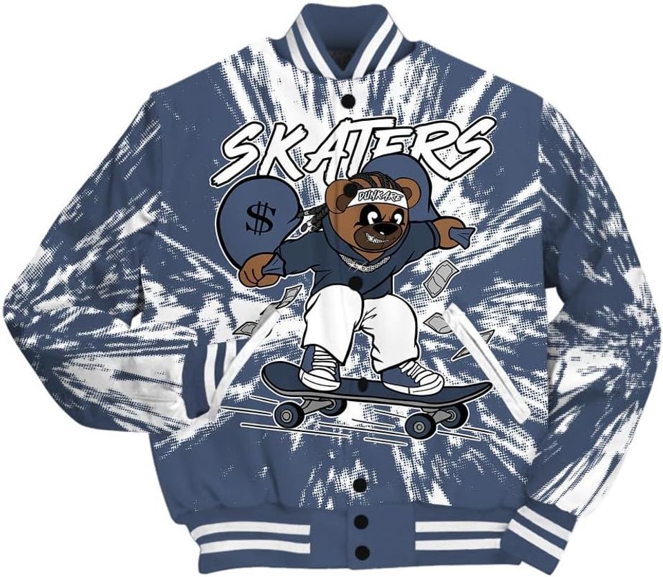 Dunkare Low Diffused Blue 11s Baseball Jacket - Skaters Bear Luxury Varsity Jacket Unisex New