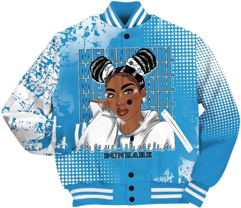 Dunkare Powder Blue 9s Baseball Jacket - Melaninn Unique Glitch Dot Varsity Jacket Unisex New