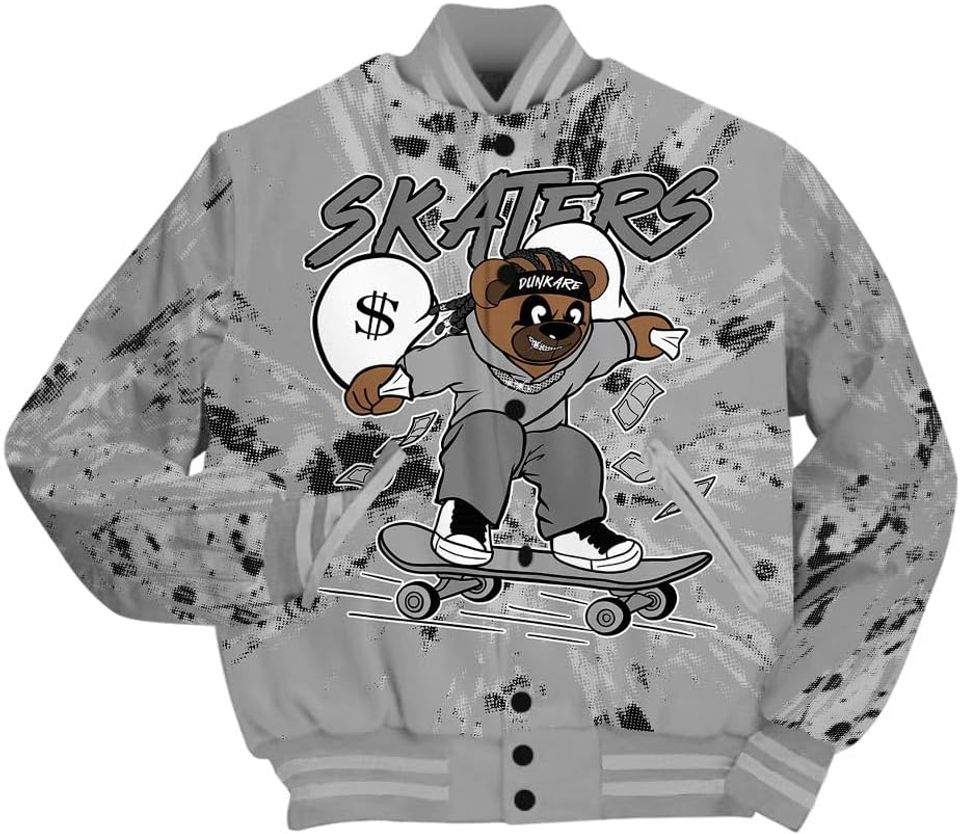 Dunkare Black Wolf Grey 12s Baseball Jacket - Trippin Bear Luxury Varsity Jacket Unisex