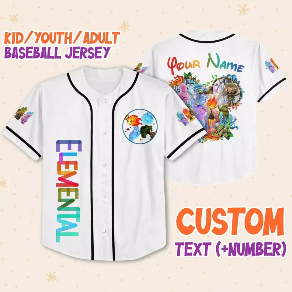 Personalize Disney Pixar Elenmental Mickey Head Baseball Jersey, Custom Disney Baseball Jersey