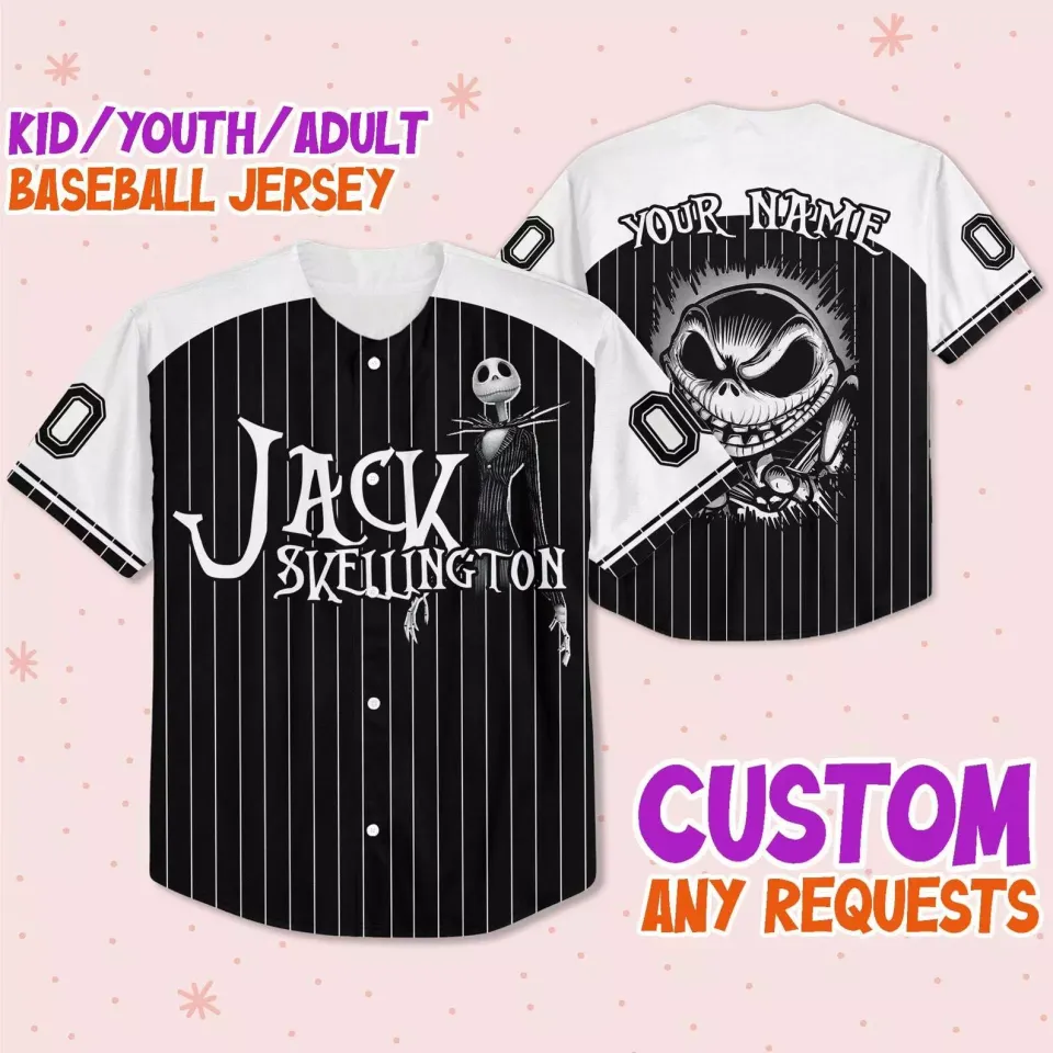 Custom Nightmare Before Christmas Jack Skellington Baseball Jersey