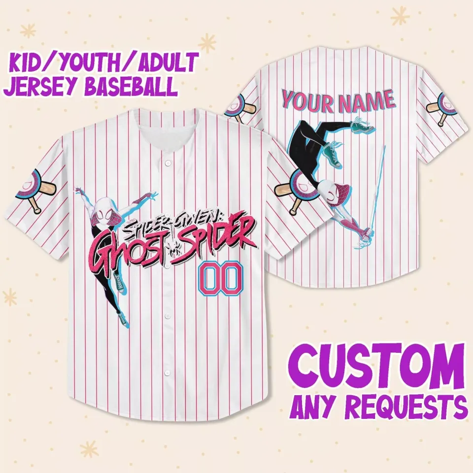 Custom Gwen Pink Baseball Jersey, Personalized Text Custom Spiderman Baseball Jersey