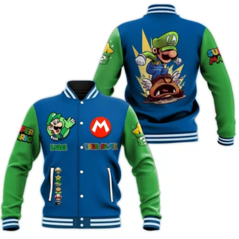 Luigi Baseball Jacket, Cartoon College Jacket