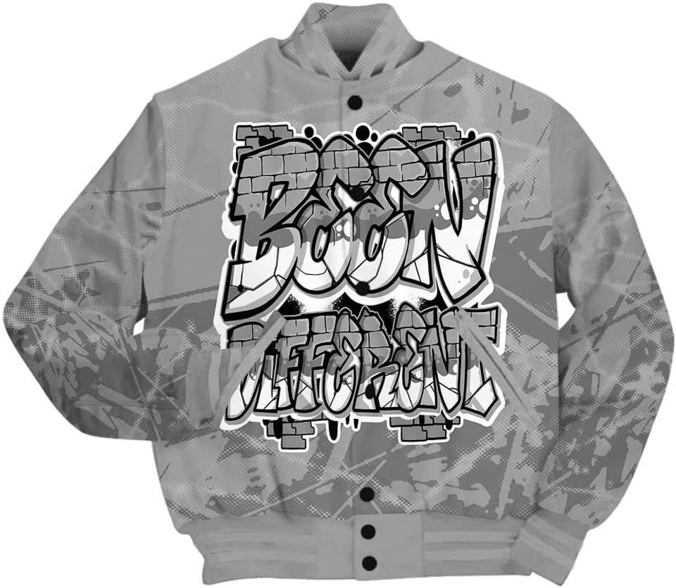 Dunkare Black Wolf Grey 12s Varsity Jacket, Streetwear Varsity Jacket, Sincere Fondness Bear Glitch Art Varsity Jacket Unisex