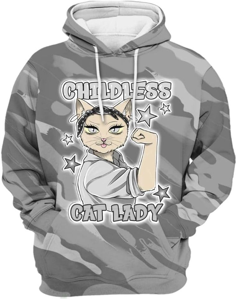 Dunkare Retro Black Wolf Grey 12s 3D Hoodie, 12 Black Wolf Grey Hoodie - Childless Kat Lady All Over Print Unisex Hoodie