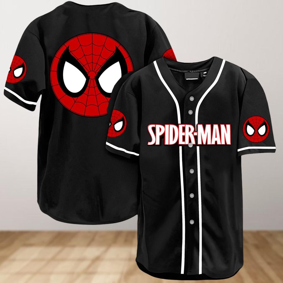 Maglia Baseball Uomo Marvel Spider-Man Classic – Manica Corta, Ufficiale, Stamina A Base D'Acqua (Nera/Rossa)