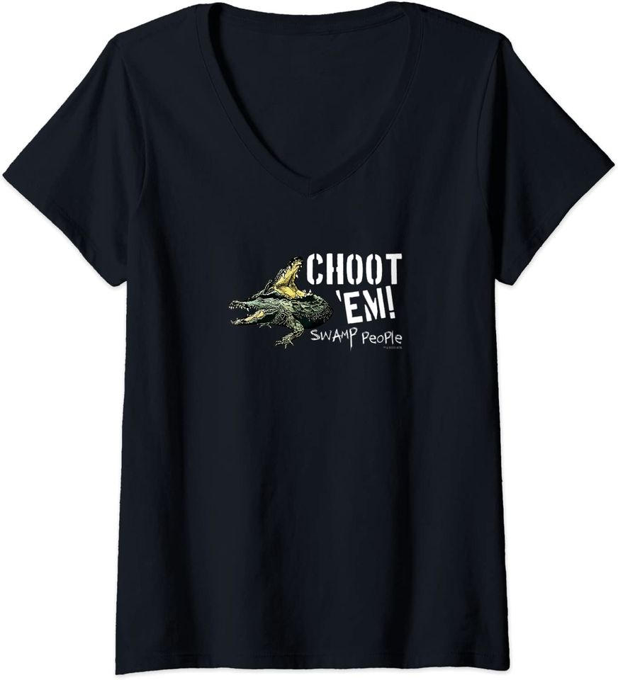 Womens HISTORY Swamp People "Choot 'Em!" V-Neck T-Shirt