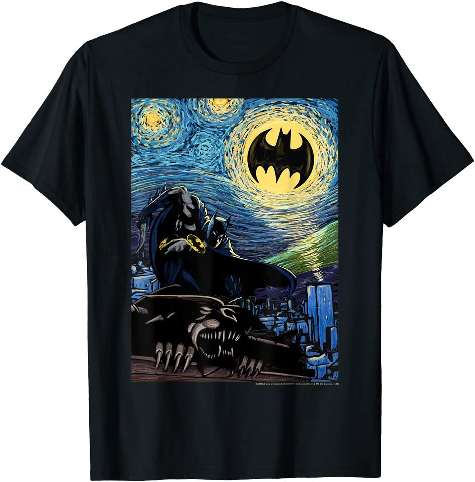 DC Comics Batman Starry Night Style Painting T Shirt