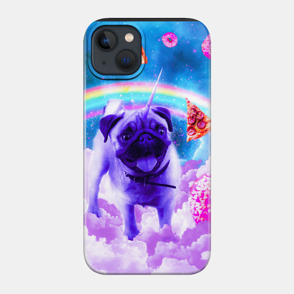 Rainbow Unicorn Pug In The Clouds In Space - Pug - Phone Case