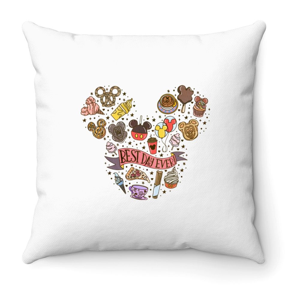 B.est Day Ever Throw Pillows, Disney Trip Throw Pillows, Cute Disney For The Snacks Throw Pillows