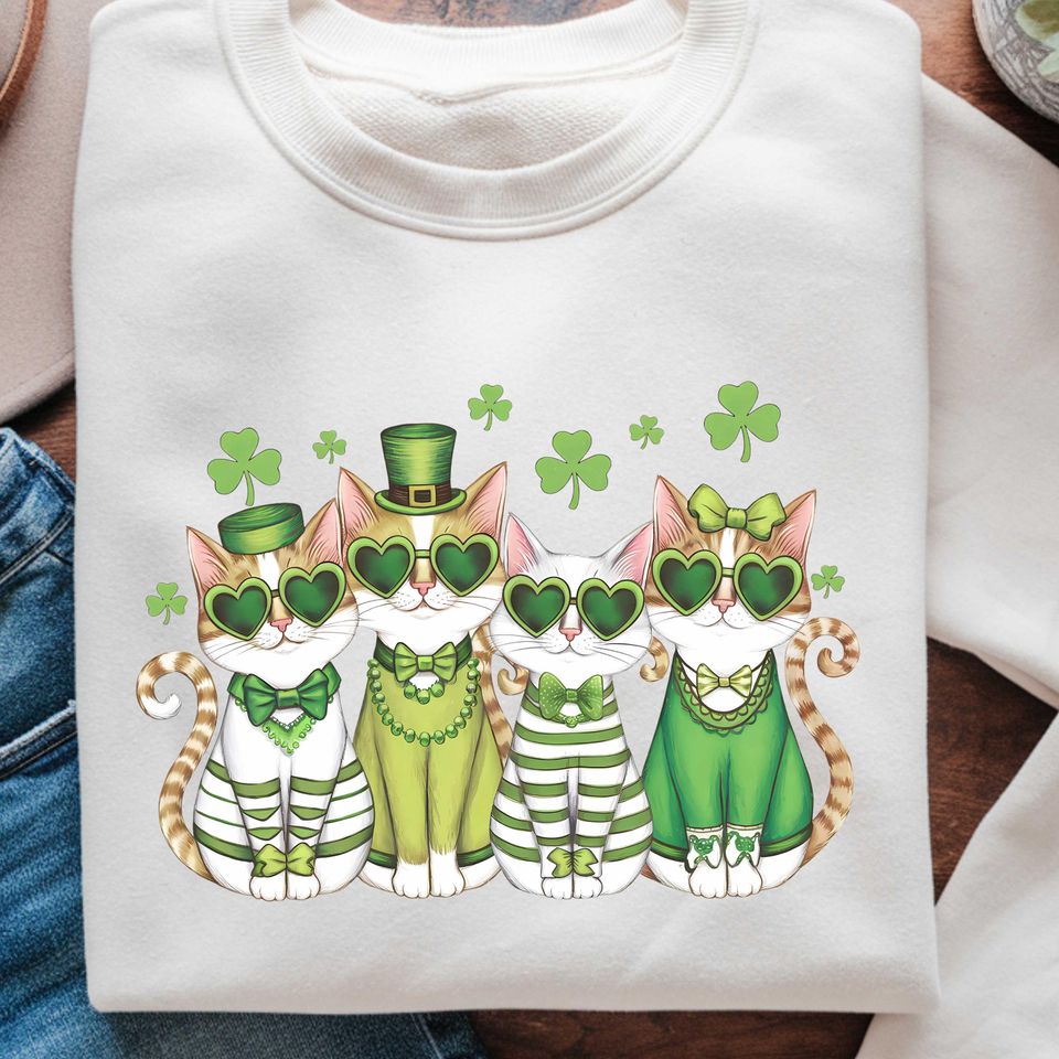 Discover St Patricks Day Cat  , St Patty's  , Funny Cat Shirt  , Cat Patrick Day Sweater  , Retro St Patrick, Lucky Cats  , Festive Sweater