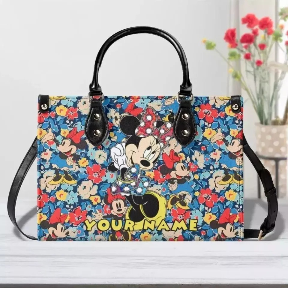 Personalized Minnie Mouse Leather Handbag, Minnie Mouse Lovers Leather Bag Gift