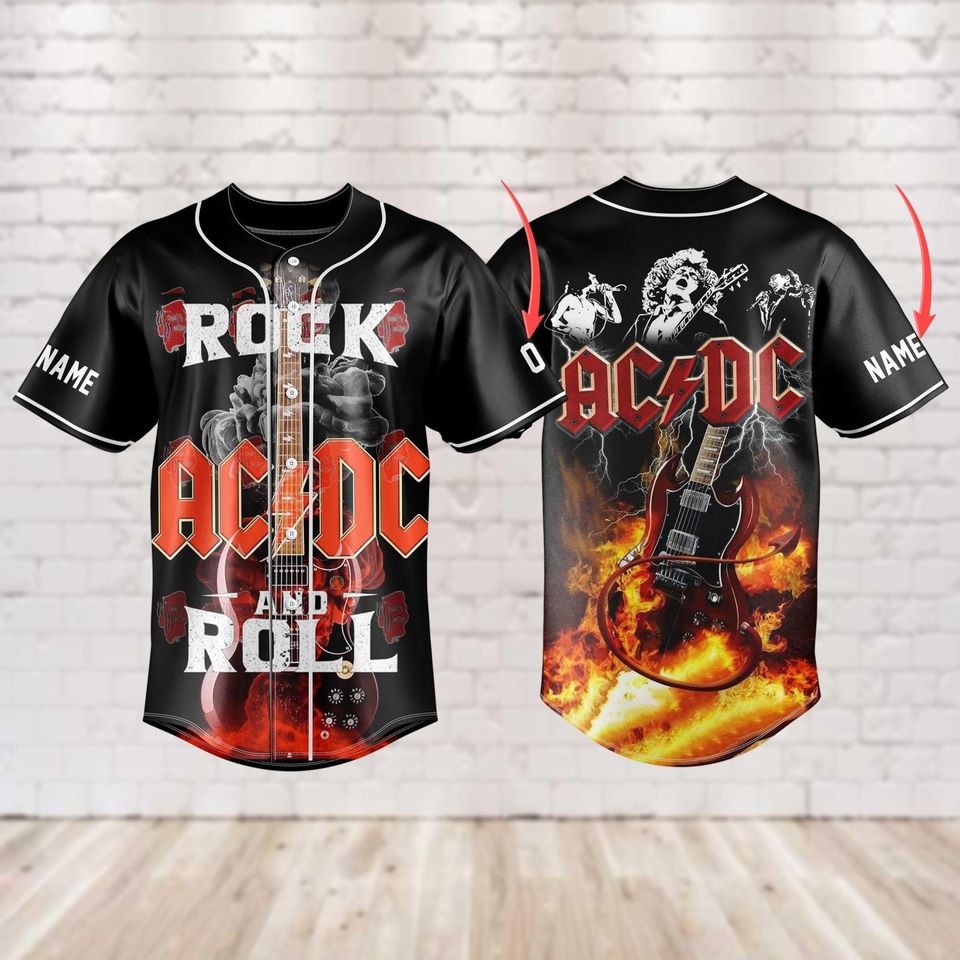 AC-DC Baseball Jersey, AC-DC Rock Band Jersey Shirt, Rock N Roll Shirt ...